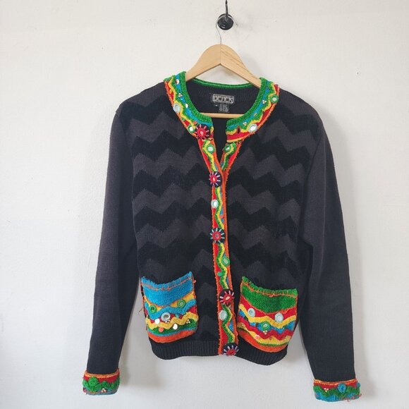berek Sweaters - Berek Takako Sakon Art To Wear Sweater Medium Button Down Cardigan Geometric